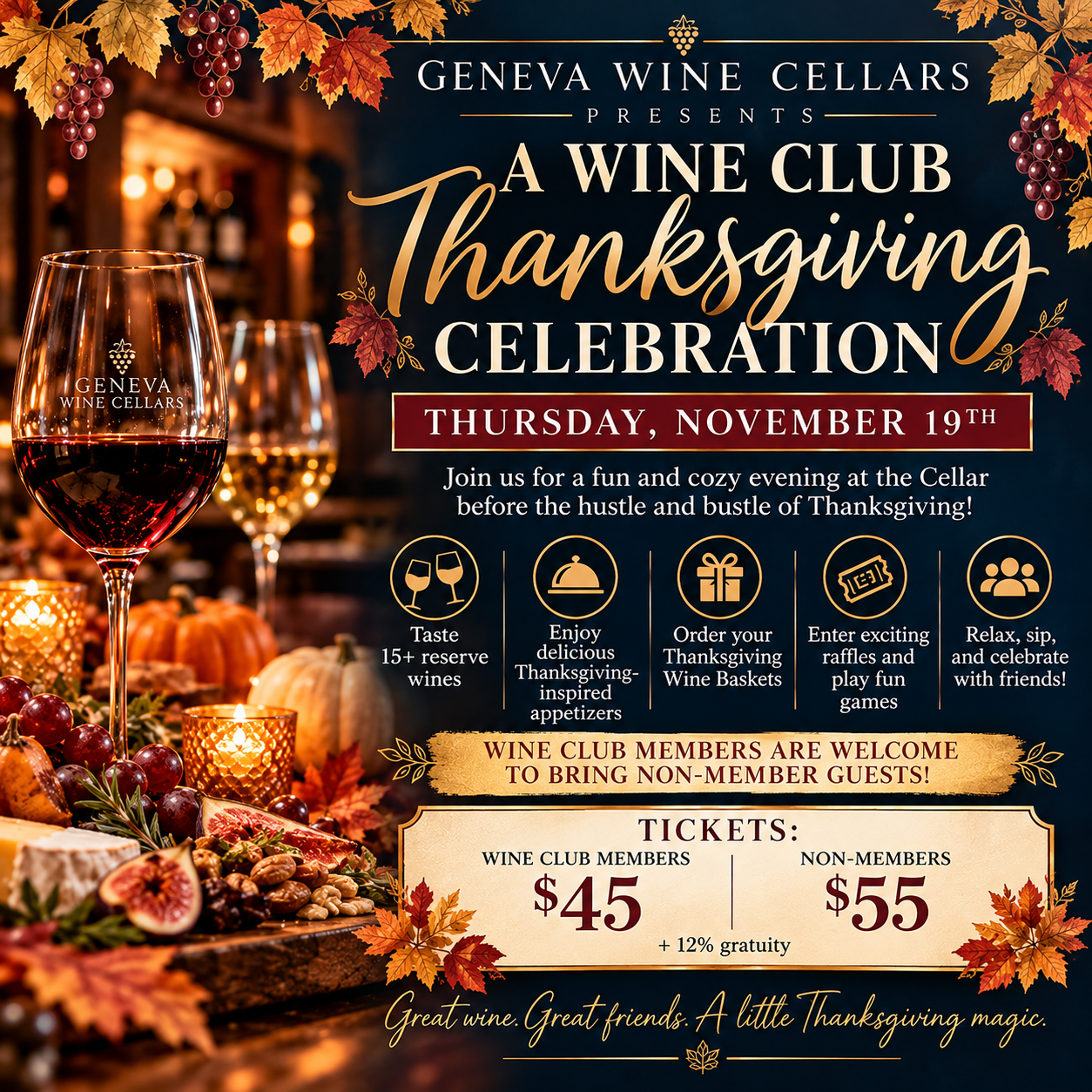 Geneva Wine Cellars Wine Club Thanksgiving Celebration — Thursday, November 19th